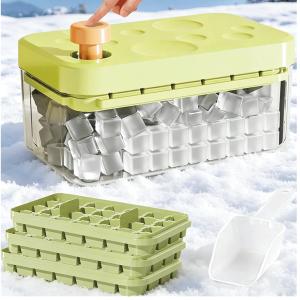 製氷皿 3段重ね ワンプッシュ1秒で氷が取れる84個の氷を一度に作れる 小さい氷 直径1.6cm 専用スコップ 防塵フタ付き 省スペース収納