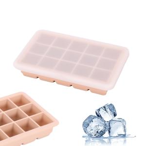 MEGVOYA シリコン 製氷皿 蓋付き冷凍保存 製氷器 四角氷 3.5cm 家庭用 15穴 シリコン製氷機製氷ケースアイスキューブ 氷トレ