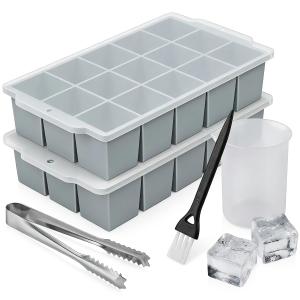 夏の製氷セットシリコン製氷皿2枚+ステンレス氷挟み+計量カップ+隙間ブラシ付き タフな四角氷が簡単に作れる 家庭用 製氷機 製氷皿 氷トレー