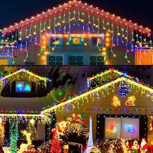 LED Icicle Lights, 640 LED Christmas Lights, 65.6ft 8 Modes Plug in Fairy String Lights with 120 Drops for Indoor Bedroom Outdoor Window, Christmas Pa
