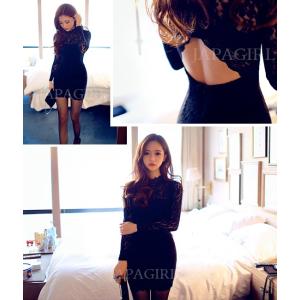 ボディコンワンピース セクシーワンピース ブラック/長袖/レース