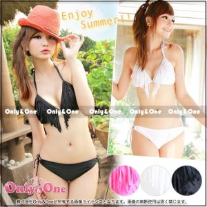 水着 レディース エスニック フリンジ 三角ビキニ2点セット(全3色