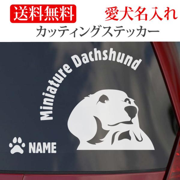 ミニチュアダックスフンド ステッカー ダックスフンド カッティングステッカー 顔 円形文字 車 名入...
