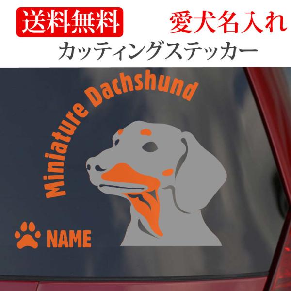 ミニチュアダックスフンド ステッカー ダックスフンド カッティングステッカー 顔 円形文字 車 名入...