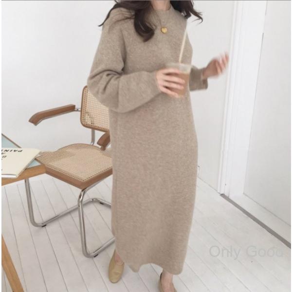 ニットワンピース　レディース　秋冬　ロングワンピース  ニット ワンピース　ロング　ワンピー　Vネッ...