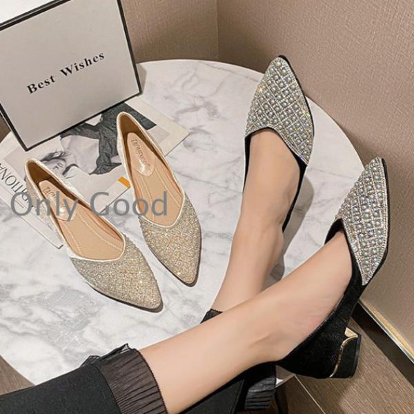 ビジュー パンプス 痛くない ポインテッドトゥ ペたんこ ペタンコ ペったんこパンプス バレエシュー...