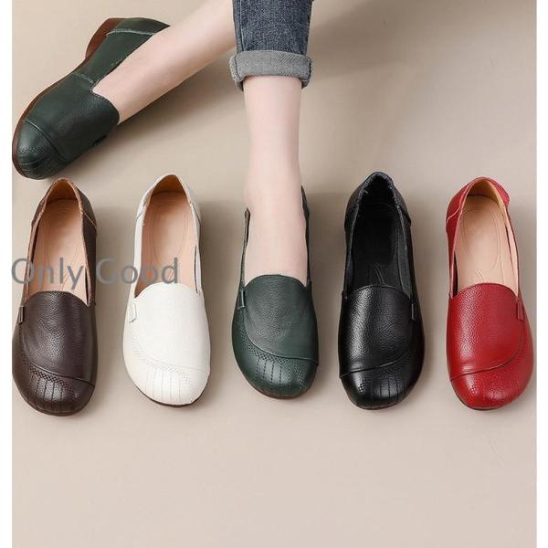 スリッポン レディース 牛革 本革 シューズ ぺたんこ 革靴 コンフォート やわらか 歩きやすい 履...