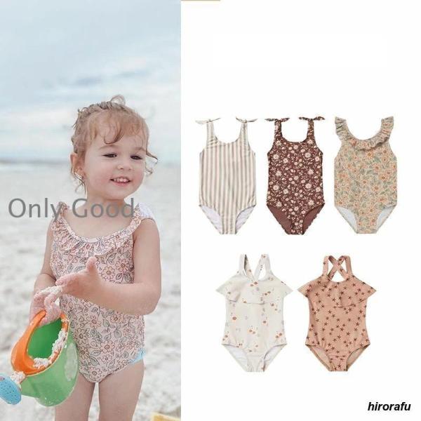 子供水着 80~140cm ガールズ 子供 レトロ 花柄 フリル キャップ付き ワンピース水着 水着...