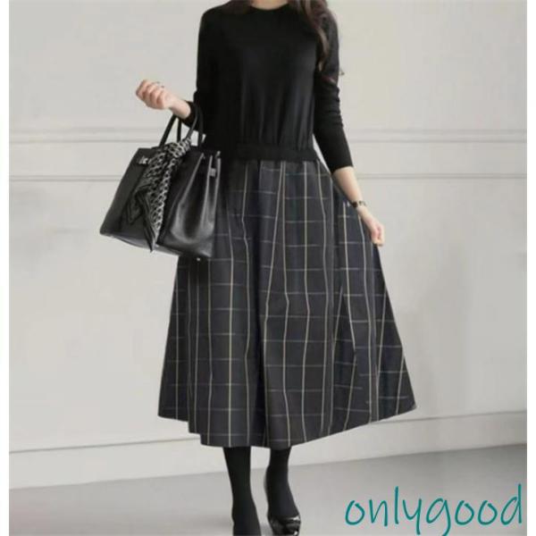 ワンピース レディース 40代 秋 冬 長袖 ロングワンピース 春 きれいめ ニットワンピース 着痩...