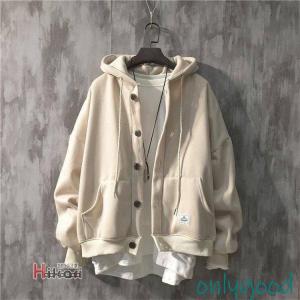 パーカーメンズ長袖パーカーフード付き秋服無地ジ...の詳細画像2