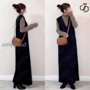 V襟ジャンバースカート 暖か 防寒 ひざ丈 ダブルポケット ジャンパー