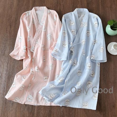 綿100％ 寝間着 寝巻き ガウン バスローブ 可愛い 花柄 ネコ レディース ニットキルト 浴衣 ...