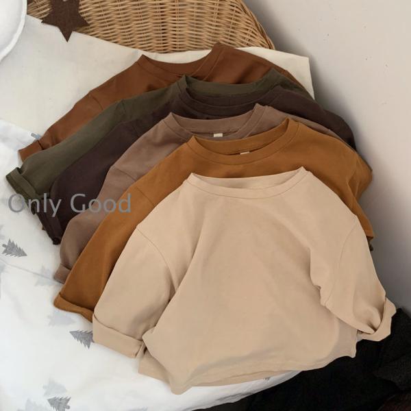 ベビー服 キッズ Tシャツ ロンT ラウンドヘム 長袖 カットソー 裾ラウンド 80-130cm 無...