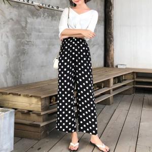 ガウチョパンツシフォン水玉ドット柄ハイウエスト...の詳細画像1