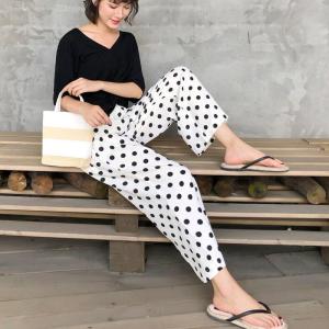 ガウチョパンツシフォン水玉ドット柄ハイウエスト...の詳細画像5