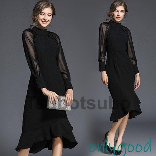 パーティードレス 大きいサイズ ロング丈 結婚式 40代 袖あり 長袖 立ち襟 ドレス シフォン お...