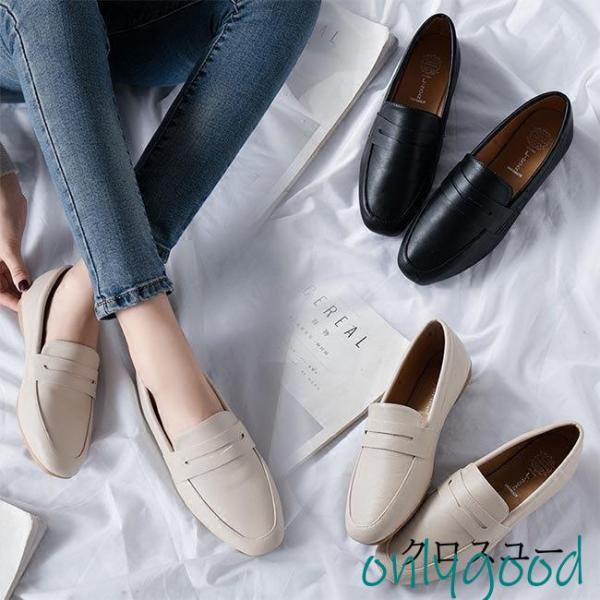 フラットシューズ レディース PUシューズ ローファー ぺったんこ パンプス レトロ シューズ PU...