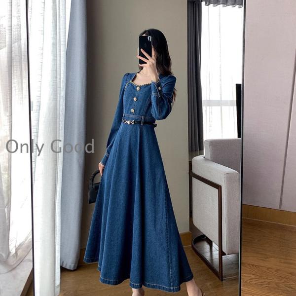 デニムワンピース ロングワンピース 長袖 ワンピース レディース 春 秋 デニム シャツワンピース ...
