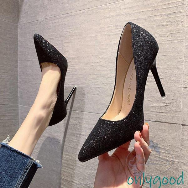 パンプス 痛くない 結婚式 レディース ポインテッドトゥ ヒール5cm/7cm/10cm キラキラ ...
