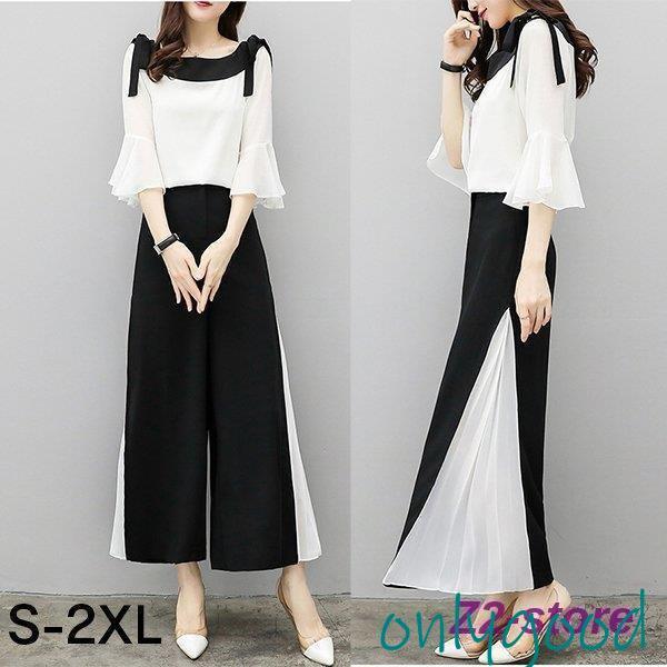 セットアップ レディース 夏 パンツスーツ 40代 ワイドパンツ カジュアル シフォン 2点セット ...