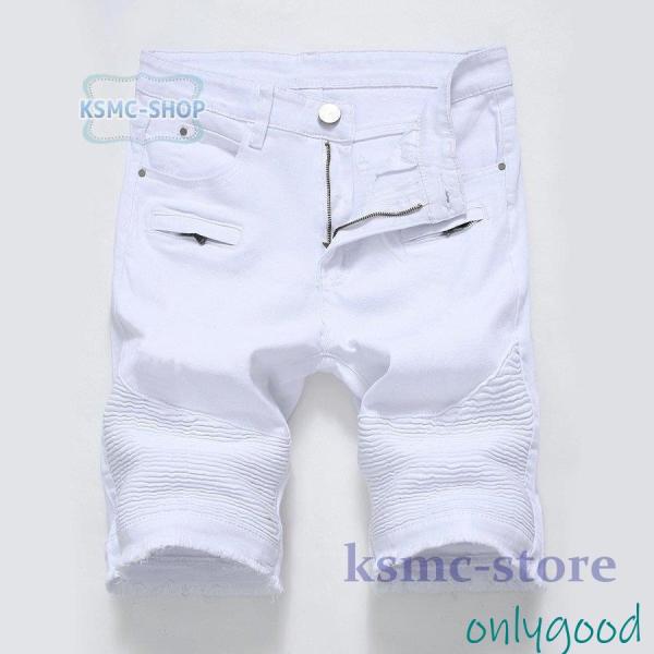 ハーフパンツ メンズ 無地 ストレッチ デニムパンツ カジュアル ミリタリー系 細身 ウォッシュ加工