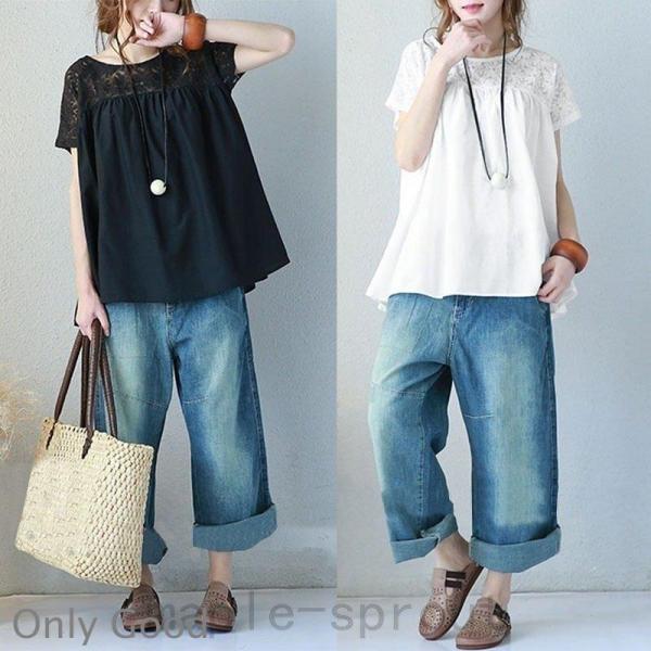 Tシャツ 半袖Tシャツ 汗じみ防止 レース柄　レディース 半袖 夏 夏服　無地 可愛い 大きいサイズ