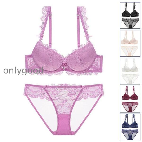 ブラジャー ショーツセット 女性下着 上下セット 3/4カップ ノンワイヤー 総レース パッド入り　...