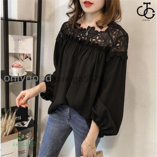 ブラウス レディース トップス とろみブラウス 通勤 可愛い ゆったり 体型カバー 着痩せ レース ...