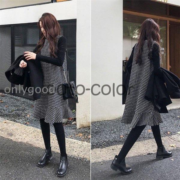 2点セット ニットワンピース レディース セットアップ スカート40代 秋 冬 チェック柄 セーター...