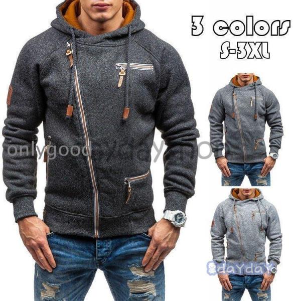 パーカー メンズ おしゃれ スウェット パーカ 長袖 パーカー フード付き ジャケット 斜めジッパー...