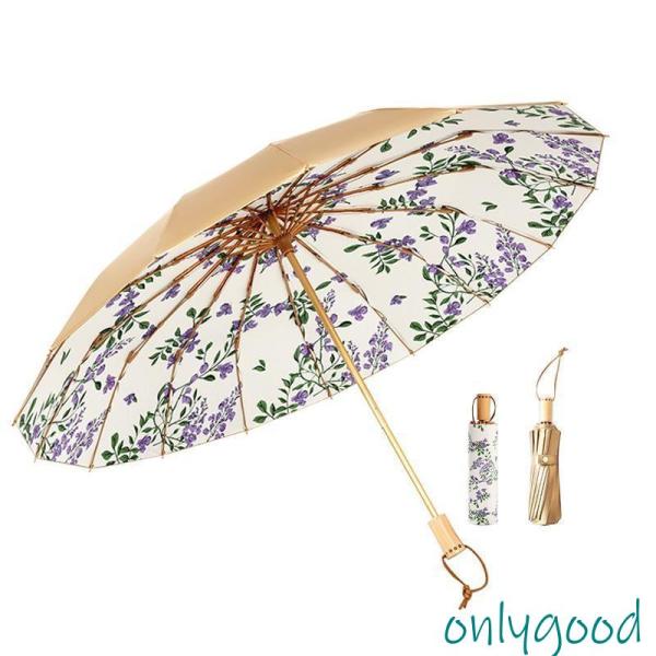 レディース 傘 手書き風花柄日傘 雨傘 晴雨兼用 軽量 UVカット 折りたたみ傘 16本骨 和柄 9...