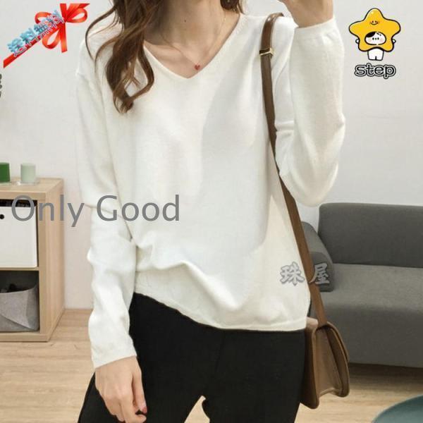 サマーニット レディース 長袖 秋 トップス Vネック 無地 柔らかい ニット セーター ニットセー...