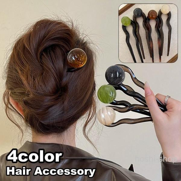かんざし 簪 ヘアピン ヘアコーム レディース ヘアアクセサリー 髪飾り U字型 丸モチーフ べっ甲...