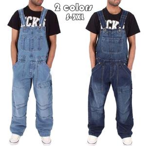 デニムオーバーオール メンズ  無地 デニム サルエルタイプ