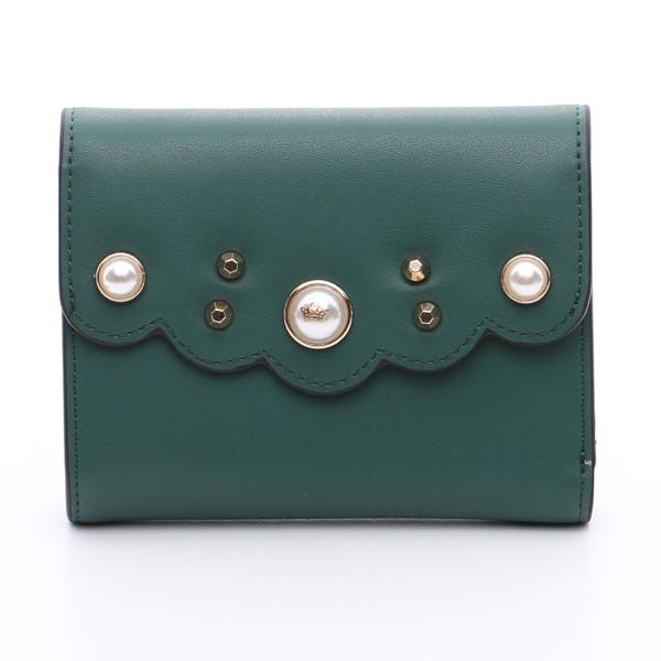 本革 パール モチーフ ミニ財布 グリーン onlyou オンリーユー