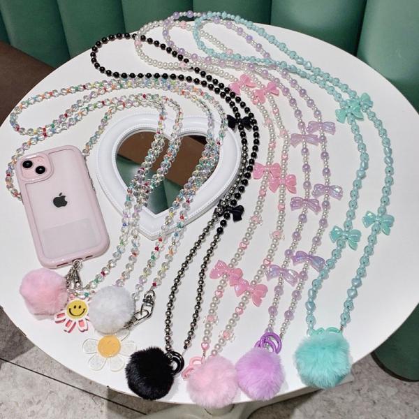 スマホショルダーストラップ 携帯ストラップ iPhone スマホ 韓国 もこもこ ファー ビーズ 肩...