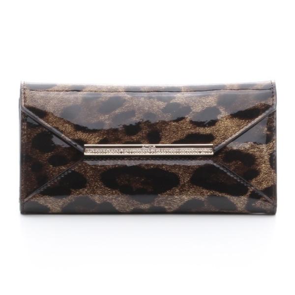 OMNIA オムニア 3つ折り マッフル長財布 本革 ヒョウ柄 サイフ レディース かぶせ さいふ