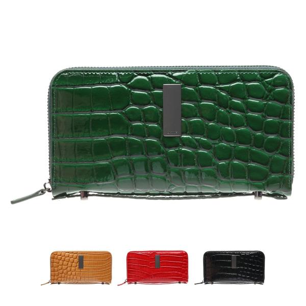 OMNIA オムニア クロコ柄 エナメル ラウンド ファスナー 長財布 本革 サイフ レディース o...