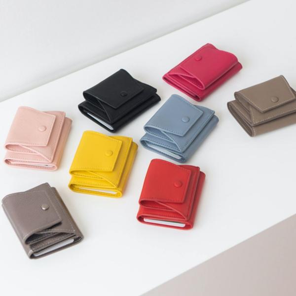 牛革 本革 シンプル ボタン ミニ 3つ折り財布 コンパクト ミニ財布 折財布 レディース 三つ折り...