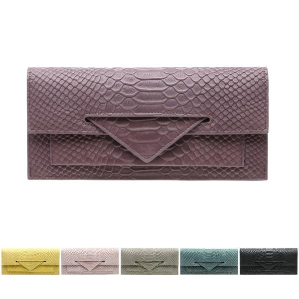 OMNIA オムニア 長財布 クロコ柄 本革 レザー コンパクト シンプル サイフ かぶせ 被せ フ...