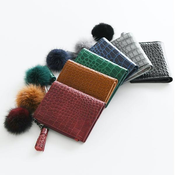 omnia オムニア 牛革 本革 韓国 折財布 ミニ 二つ折り クロコ調 コンパクト 折財布 レディ...