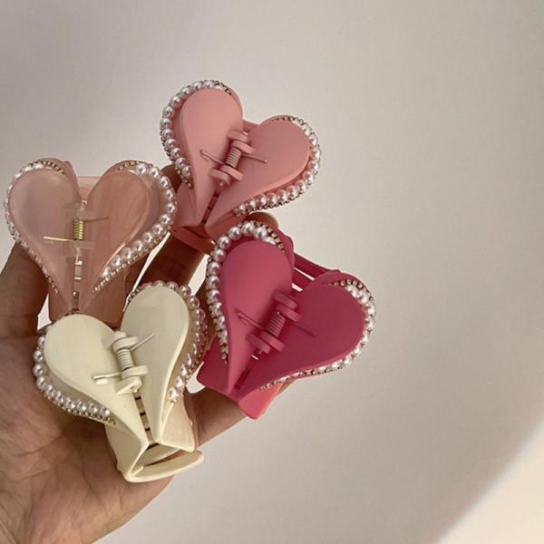 バンスクリップ ヘアアクセサリー ヘアクリップ 韓国 小さめ ハート モチーフ パール おしゃれ か...