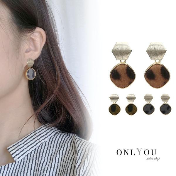 ピアス レディース アクセサリー 韓国 シンプル ヘキサゴンハラコ調レオパード レオパード ヒョウ柄...