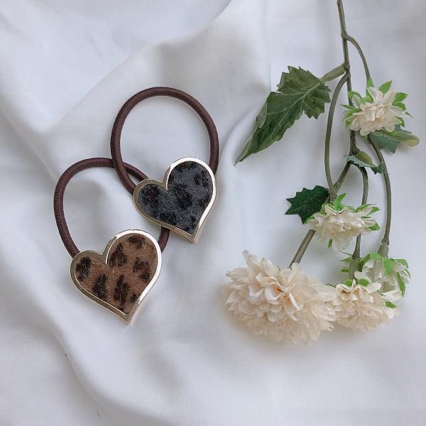 ヘアゴム おしゃれ ヘアアクセサリー 髪ゴム おしゃれ ヘアーアクセサリー 韓国 レオパードハートモ...