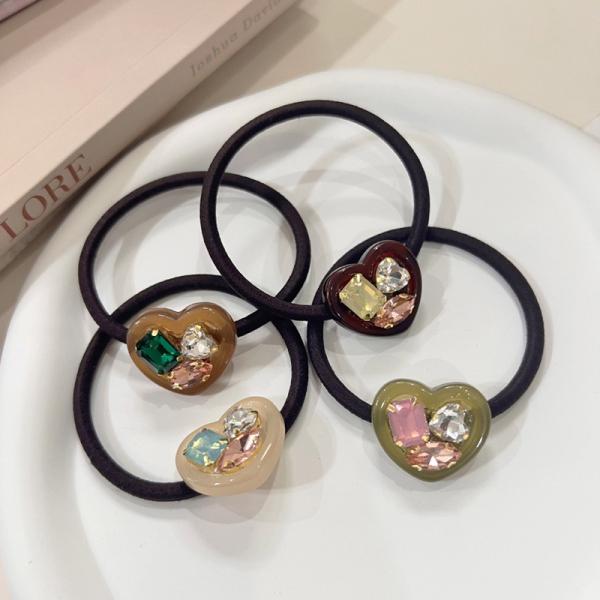 ヘアアクセサリー 韓国 ヘアゴム ポニー 小さめ ハート ビジュー モチーフ シンプル おしゃれ か...