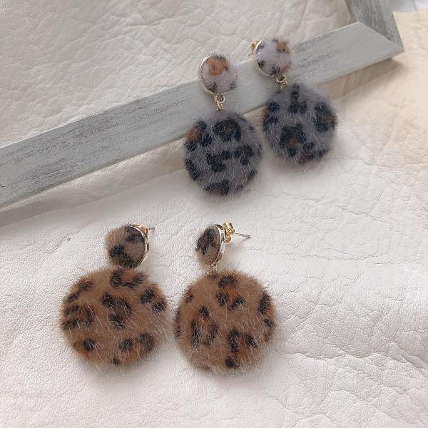 ピアス レディース アクセサリー 韓国 シンプル レオパードモコモコサークル レオパード ヒョウ柄 ...