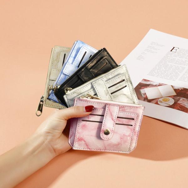財布 折財布 合成皮革 カードケース カード収納 ファスナー 小銭入れ 韓国 大理石柄 薄型 使いや...