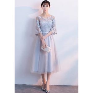 レース 刺繍 フリル チュール 膝下 ロングワ...の詳細画像4