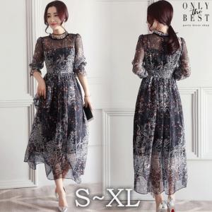 マキシ丈 ワンピース 花柄 シフォン ワンピース...の商品画像