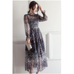 マキシ丈 ワンピース 花柄 シフォン ワンピー...の詳細画像3